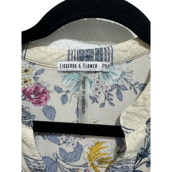 Figueroa And Flower Peasant Top Womens Petite Medium Floral Striped‎ Short Boho - Picture 2 of 10